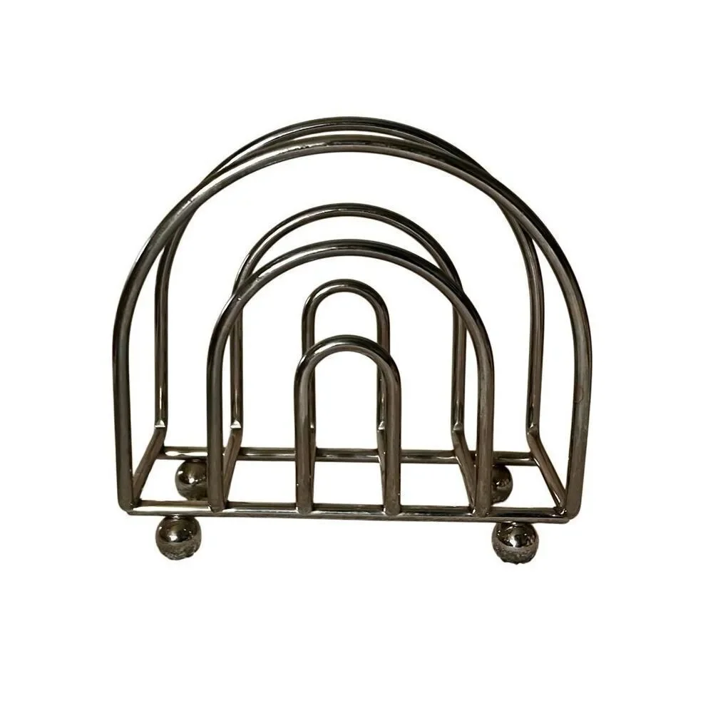 Vintage Metal Napkin Holder Semi Circle Chrome With Ball Feet MCM